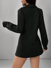 Women's Autumn Solid Collarless Jacket And Mini Skirt 2 Piece Casual Set